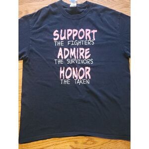 E28 Support Admire Honor Pink Ribbon Graphic Tee - Black w Pink & White Text